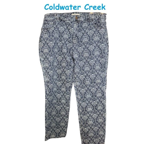 Coldwater Creek Natural Fit Blue & White Patterned Pants Jeans - Picture 7 of 13